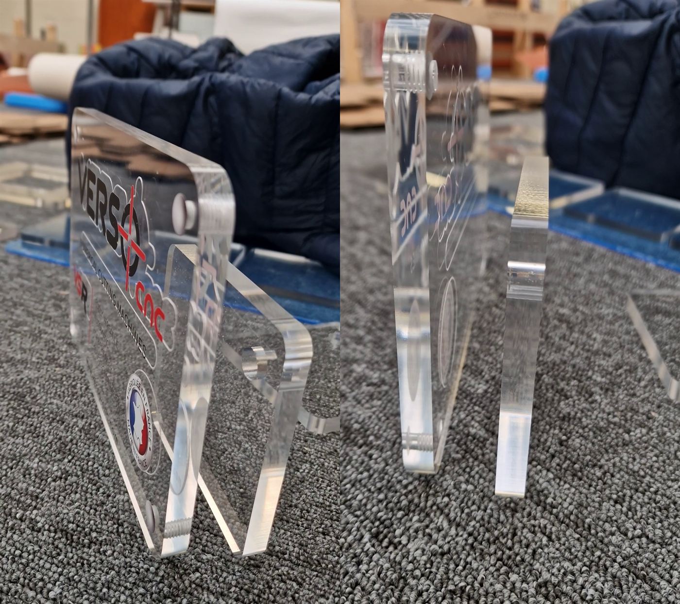 10 mm cast PMMA sheets cut on a VERSO VSR: transparent edges without polishing and tapped holes in the edge