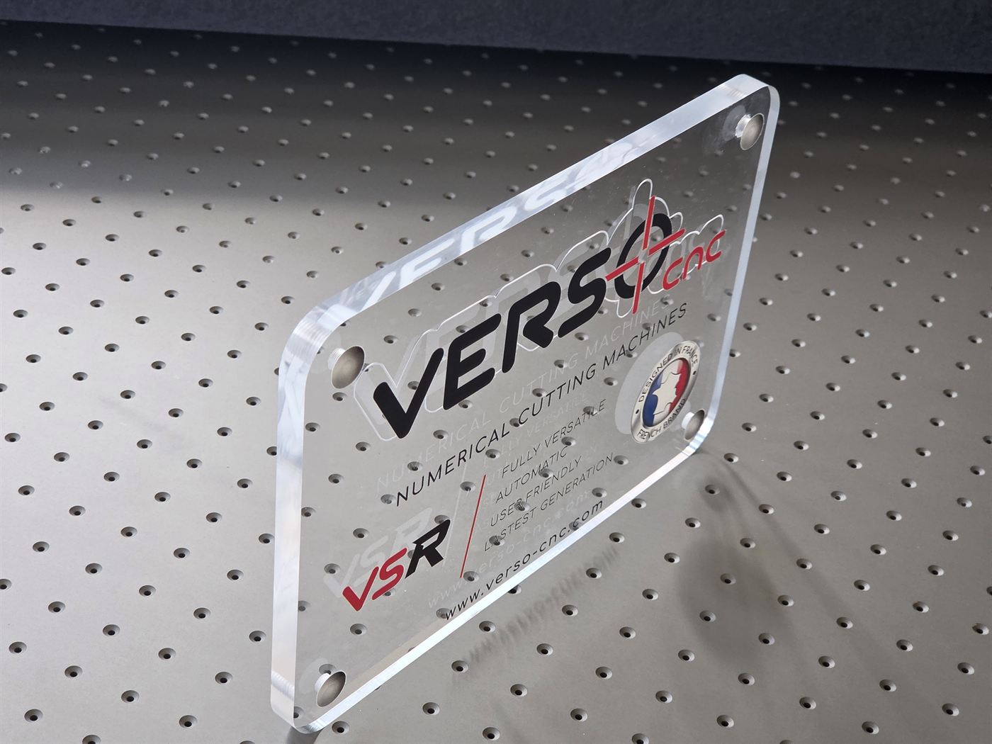 10 mm PMMA sheet cut and drilled on a VERSO VSR, polished edges, on the vacuum table